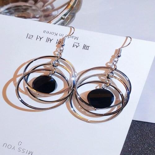 Korean New Fashion Hoop Earrings Hollow Silver Color Geometric Round Circle Acrylic Earring for Women Wedding Jewelry