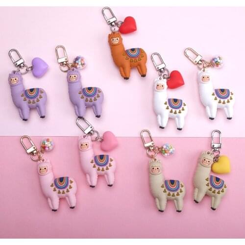 Korean Cartoon Alpaca Keychain Llama Key Chain Women Bag Love Heart Color Ball Pendant Cute Epoxy Alpaca Keychains Trinket Gifts