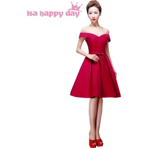 Short beautiful teenage bridesmaid dress dark red satin teens bridesmaids party dresses 2020 knee length gowns under 50 H2648