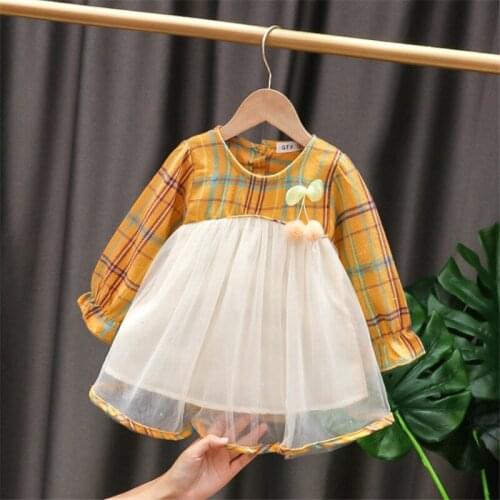 Baby Girls Clothes Kids Dress Elegant Princess Plaid Splicing Lace Ball Gown Wedding Party Dresses Children Cute Outfits 1-6Y