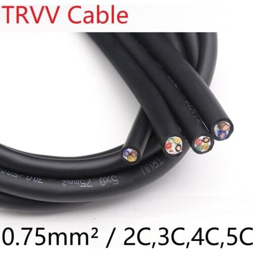 Square 0.75mm TRVV Towline Cable 2 3 4 5 Core Sheath Copper Wire Soft PVC Insulated Power Drag Chain Line Bend Resistance Black