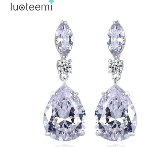 LUOTEEMI New White & Blue CZ Drop Earrings for Women Wedding Engagement Fashion Jewelry CZ Boucle D'Oreille Femme Christmas Gift