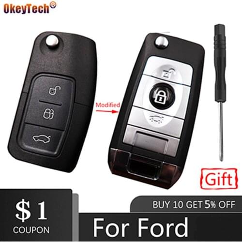 OkeyTech Modified Flip Folding Remote Car Key Shell For Ford Focus Fiesta Mk C Max K 3 Buttons HU101 Blade Case Fob