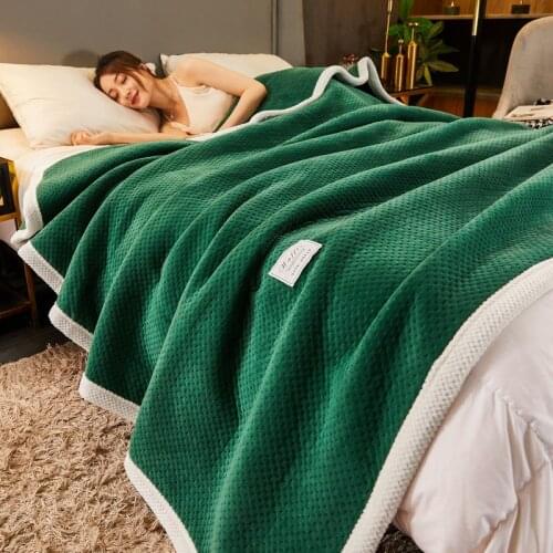 Nordic Milk Velvet Plush Blanket Winter Warm Sheet Queen Size Ultra Soft Thicken Reversible Throw Single Double Bed in Green