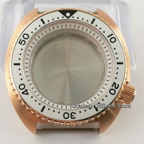 New Goutent 45mm Rose Gold Watch Case White Alloy Bezel Insert White Chapter Ring Sapphire glass Fit NH35 NH36 Movement
