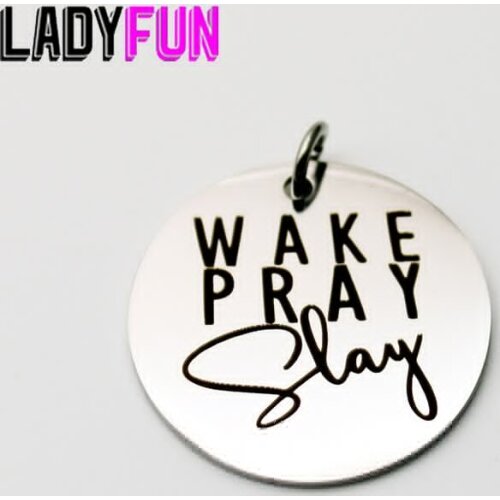 Slay Charm Stainless Steel Charms Wake Pray Slay High Polish Mirror Surface Pendant
