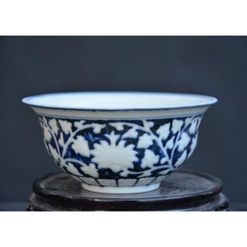 Rare MingDynasty(Yongle) porcelain bowl,white and blue,Peony flower,Hand-painted crafts,Decoration,collection &Adornment