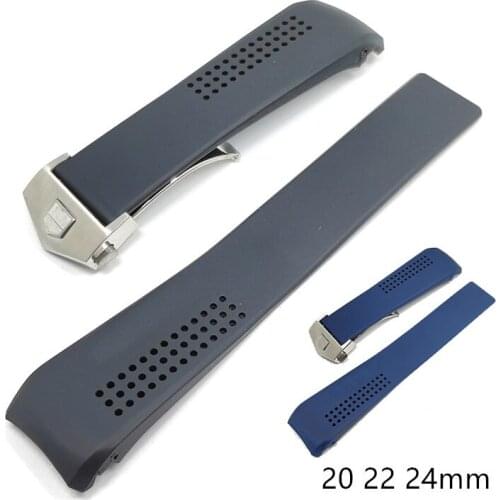 Watch Accessories Bracelet FOR Tag Heuer Carrera Series Band 20 22 24mm Arc mouth blowhole TPU Silicone Rubber Watch Strap Belt