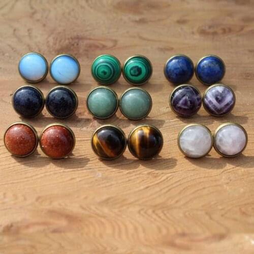 Handmade Bohemian Stainless Steel Natural Stone Ear Studs Jewelry Gifts for the Women Adustable Charm Stud Opal Crystal Earrings