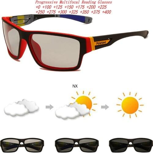 Outdoor Sunglasses Photochromic Reader Reading Glasses Men Sports Progressive Multifocal Hyperopia Presbyopia with Diopters NX