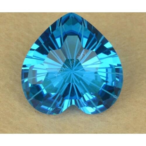 Sale 20x20mm Deep Sea Blue Color Heart Shape Firework Cut Synthetic Gems Loose Chrysanthemum Cut Glass Stone For DIY Jewelry
