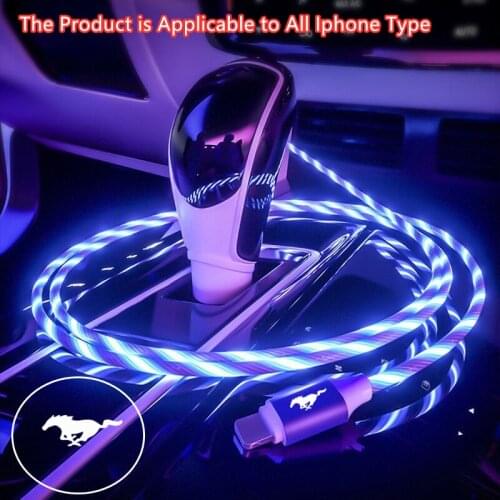 IPhone 12 Pro Max 11 X XR XS 8 7 Fast Charging LED Wire Flow Luminous Lighting cable For Ford Mustang GT SHELBY Accessories