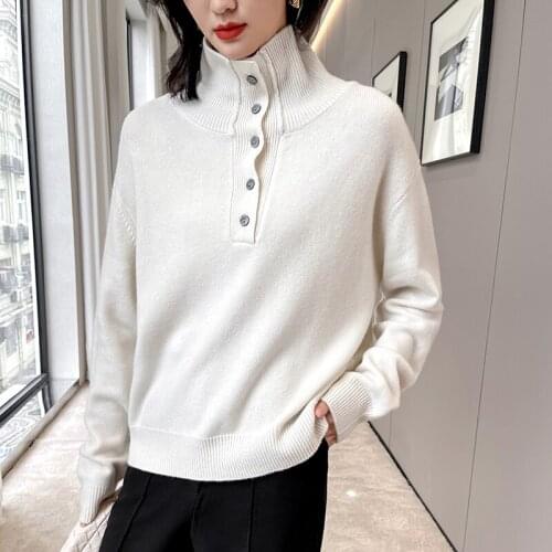 Spring and autumn new high-neck 100% pure wool sweater ladies knitted long-sleeved loose cashmere sweater 5 colors ATTYYWS brand