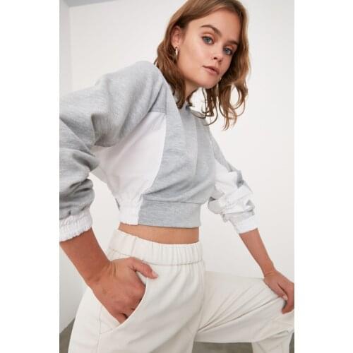 Gray Sleeve Detailed Hoodies Knitted Sweatshirt Loose Knitted Oversized Sweatshirt Streetwear Vintage Autumn Long Sleeve Tops