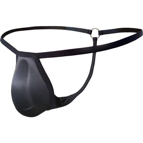 Sexy Mens Low Rise Underwear Sponge Enhancing Pad G String Thong Enlarge Underpants hombre Male Metal Ring Panties