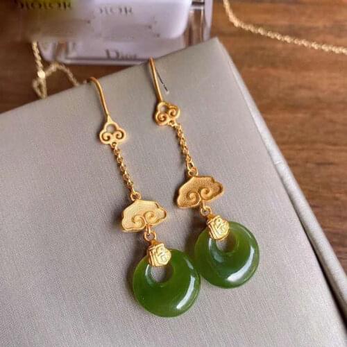 National Fashion Court Retro Style Enamel Jingtai Safeness Ring Earrings Classical Fairy Earrings Han Chinese Clothing Matching