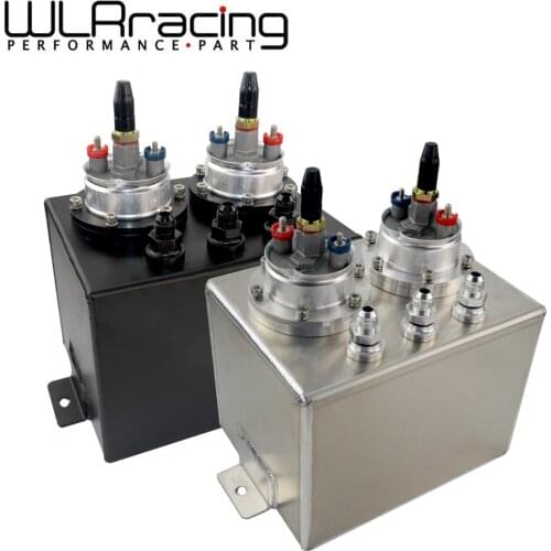 WLR RACING - 3L Dual BILLET ALUMINUM FUEL SURGE TANK / SURGE TANK With 2pc 044 FUEL PUMP SILVER OR BLACK WLR-TK84044