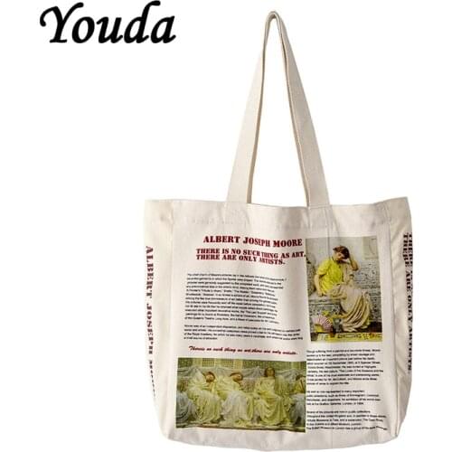 Youda Original Oil Painting Printing Canvas Bag Simple Unisex Shoulder Bags Large Capacity Fashion Shopping Handbag Classic Tote