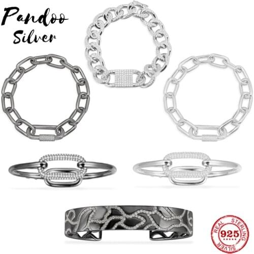 S925 Sterling Silver Jewelry 1:1 Copy,Camouflage Open Cuff,White Chain Link Bangle,High Quality Exquisite Craft Jewelry