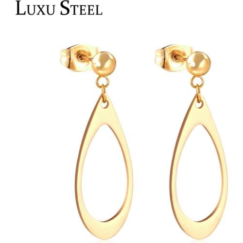 LUXUSTEEL Female Drop Earrings Hollow Out Drop Water Shape Dangle Jewelry Gold/Silver Color Earring 2019 Bijoux Collier