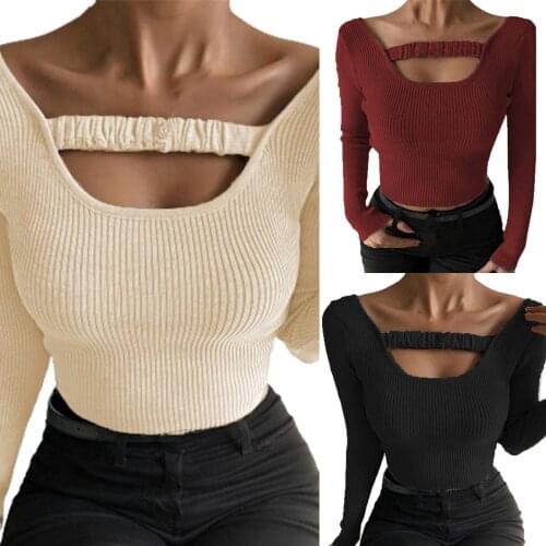 Sexy Womens Sweater Autumn Fashion Solid Sexy Round Neck Slim Long Sleeve Pullover T-Shirt Top Blouse 2021 водолазка женская