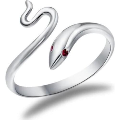 Season Gate 925 Sterling Silver Personality Red Eyes Snake Adjustable Size Open Ring for Women Girls SR041