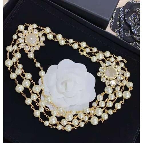 2020 Hot Brand Fashion Jewelry Women Vintage Pearls Chain Big Flower Pendants Red Crystal Necklace Party Fine Fashion Jewelry