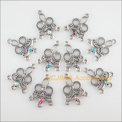 10 New Heart Charms Mixed Acrylic Flower Connectors Tibetan Silver Tone 21x29mm