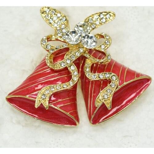 12pcs/lot Wholesale Rhinestone Enamel Christmas Bell Pin brooches C101908
