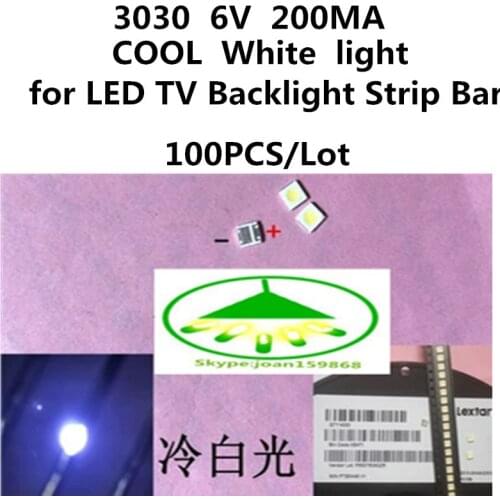 200Pcs/Lot 3030 6V 200MA SMD Cool white Lamp Beads Specially for LED TV Backlight Strip Bar Repair TV Free shipping