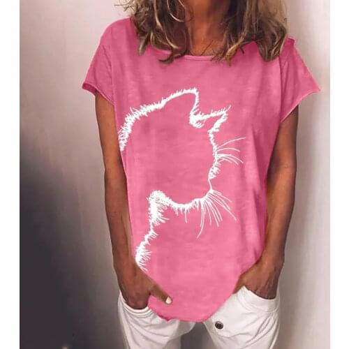 40# Kawaii Cat Printed T-shirts Women Plus Size Casual Short Sleeve O-neck Kpop Tops Tee Summer Pullover T-shirt Mujer Camisetas