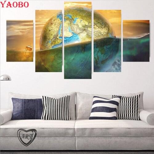 5D DIY Diamond Painting Full Square Round earth Diamond Embroidery Diamond Mosaic Cross Stitch 5 pieces 3D Room Wallpaper