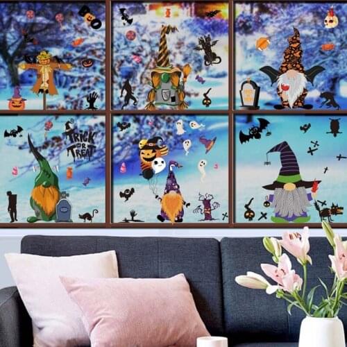9 Sheet Halloween Decorations Window Decals Gnome Pumpkin Clings Wall Sticker for Festival Party Home Decor