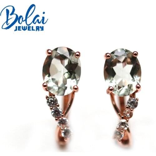 925 sterling silver gemstone earring natural green amethyst oval cut 7*9mm 4.5ct fine jewelry simple earring 925 sterling silver