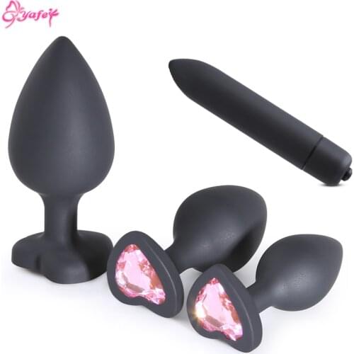 Heart Shape Silicone Butt Plug with Bullet Vibrator Diamond Decoration Anal Plug Adult Massager Beads Sex Anal Toy for Couples