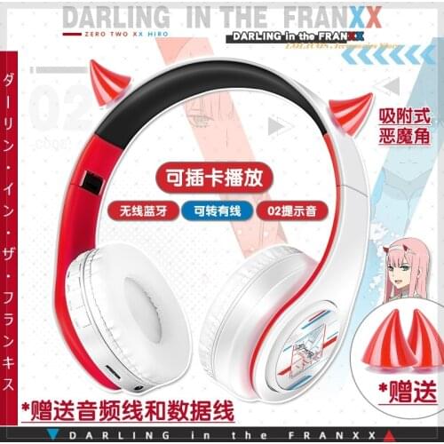 Anime Darling in the FRANXX 02 Zero Two Wireless Bluetooth Headset Comfortable Stereo Foldable Gaming Headphones Cosplay Gift