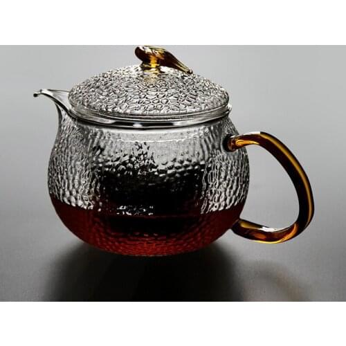 Safe Glass Flower Teapot Liner Filter Boiling Teapot 550ML Chinese High Borosilicate Heat-resistant Hammered Glass Bubble Teapot