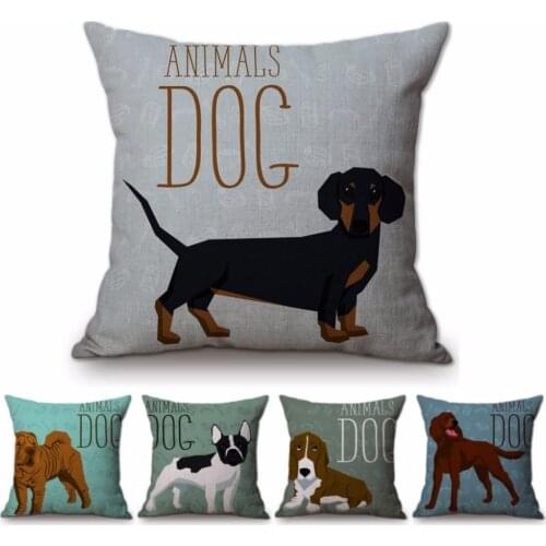Home Decorative Dog Puppy Pillow Case for Sofa Dachshund Husky Bulldog Pug Dogs Cotton Linen Outdoor Chair Cushion Cover Cases