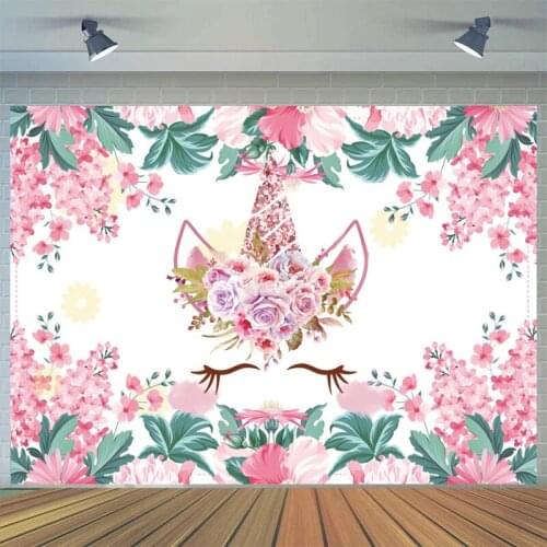 Floral Unicorn Photography Backdrop Birthday Flowers Party Banner Dessert Table Background Photophone Booth Photocall
