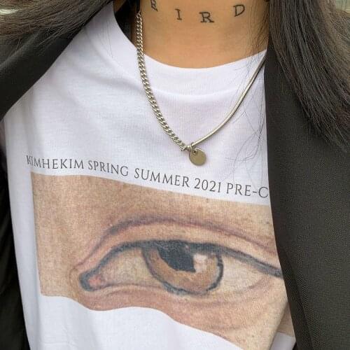 Ins Hand-Painted Eye T Shirts Women Cotton White Tops 2021 Summer New Korean Style Oversized Streetwear Tshirts Ladies Tees Tops
