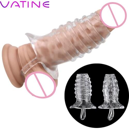 VATINE Crystal Reusable Dildo Enlargement Delayed Ejaculation Penis Extender Dick Extensions Cock Ring Sex Toys For Men