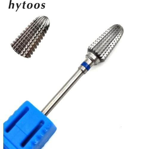 HYTOOS Bullet Tungsten Carbide Burrs Nail Drill Bit 3/32" Milling Cutter Bits For Manicure Pedicure Drill Accessories Nail Tools