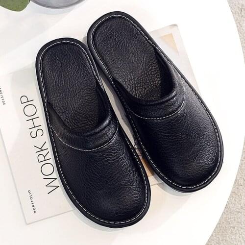 Plus Size 47 48 Mens Autumn Home Shoes Unisex Leather Slippers Comfort Indoor Slippers Men Indoor Shoes Flat Slippers