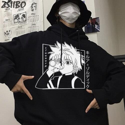 Mens Hoodies Unisex Hunter X Hunter Hooded Male Killua Zoldyck Japanese Anime Printed Streetwear Hoodie Male Sweatshirt Casual