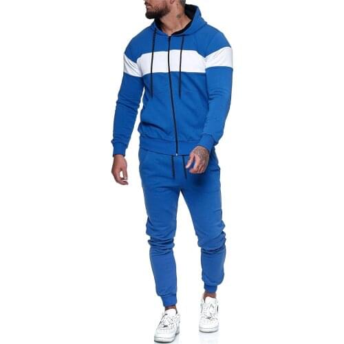 Tracksuits Men Cotton Sweatshirt Sporting 2021 Spring Autumn Hoodies + Pants Casual Color-Block Track Suit Fitness Sportswear