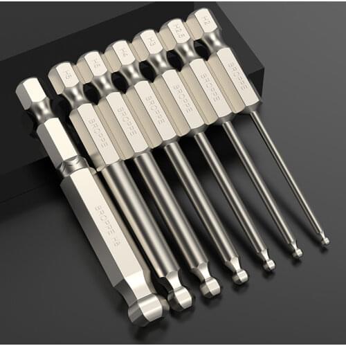 7Pcs 1/4 " Hex Ball End Screwdriver Bits Set SAE 5/64-5/16 Inch 65mm S2 Alloy Steel Magnetic Ball Head Driver Bit