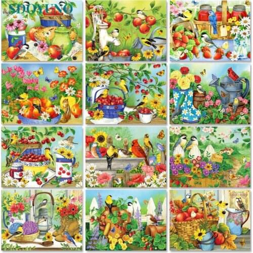 SDOYUNO Drawing By Numbers Flowers Scenery DIY Oil Painting By Numbers On Canvas 60x75cm Number Painting Home Decor