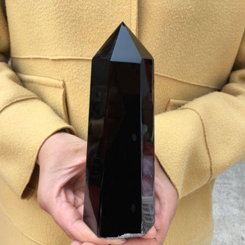 Natural obsidian obelisk quartz crystal wand point healing 1pc