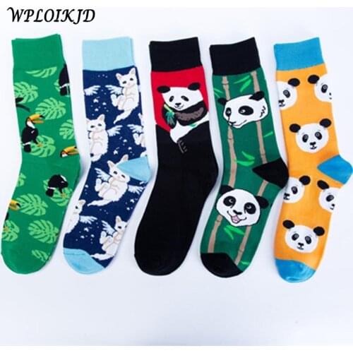 Autumn/Winter Fashion Tide Unisex Happy Socks Flowers Birds Colorful Kawaii Panda Cartoon Funny Socks Calcetines Divertidos