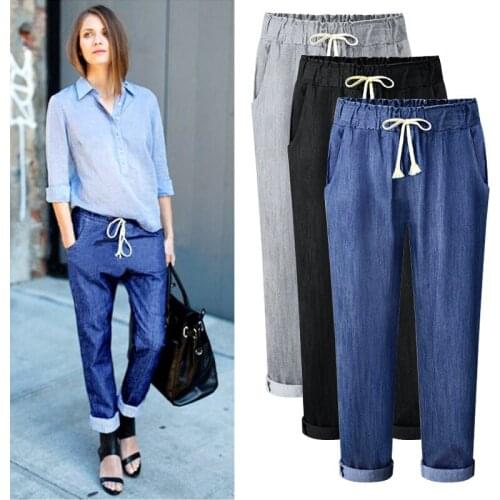 Autumn Cotton Harem Jeans Pants Womens High Waist Loose Large Size Harem Pants Female Comfortable Casual Pants